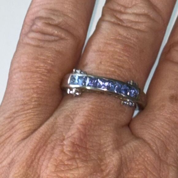 925 sterling silver & tanzanite ring band set side stone Sz 9 3.44g STS - Picture 7 of 8